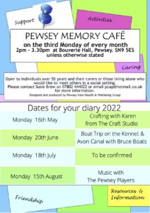 Pewsey Vale Memory Cafe Schedule - May 2022 to August 2022